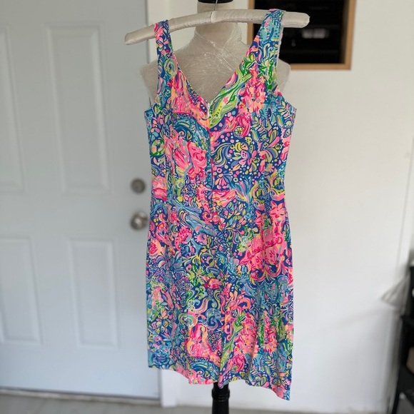 Lilly Pulitzer Pink and Blue Sleeveless V-Neck Sundress - Picture 2 of 3